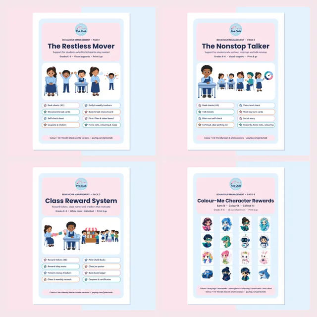 Behaviour Bundle: covers of the four Pink Chalk behaviour packs