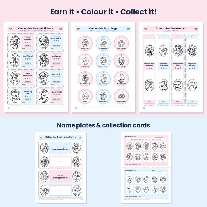 Sample pages from Colour-Me Character Rewards