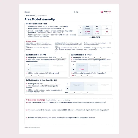 Cover: Grade 4 Area Model Multiplication