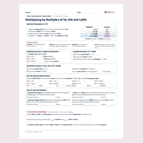 Cover: Grade 4 Multiplying by Multiples of 10, 100 and 1,000